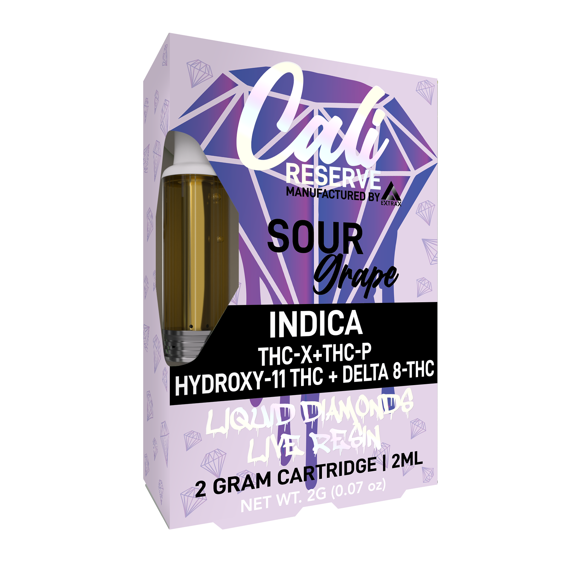 Cali Reserve THC-X + THC-P + HXY-11 THC + D8 Liquid Diamond Vape Cartridge- Sour Grape -Indica